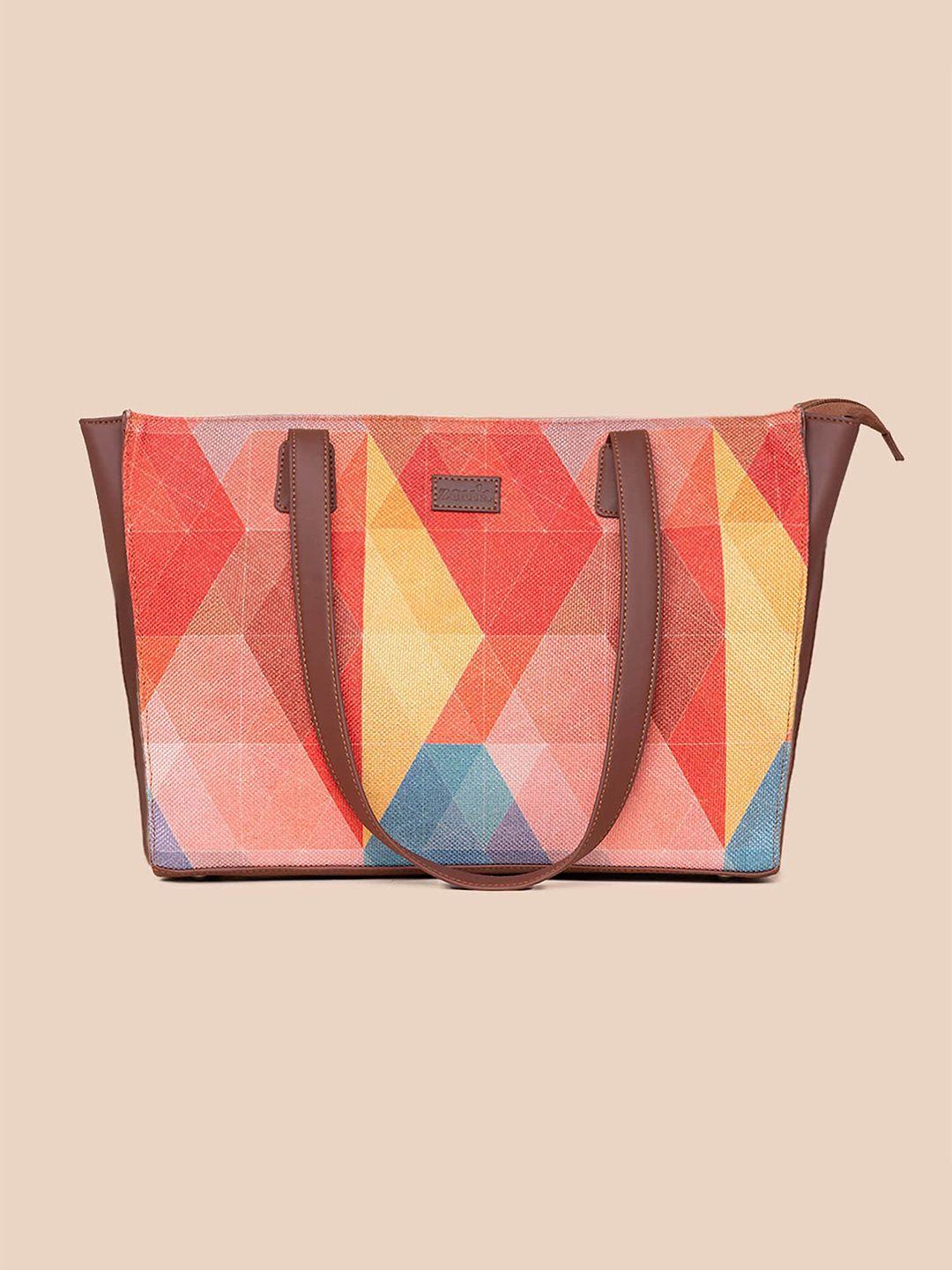 zouk geometric printed structured tote bag