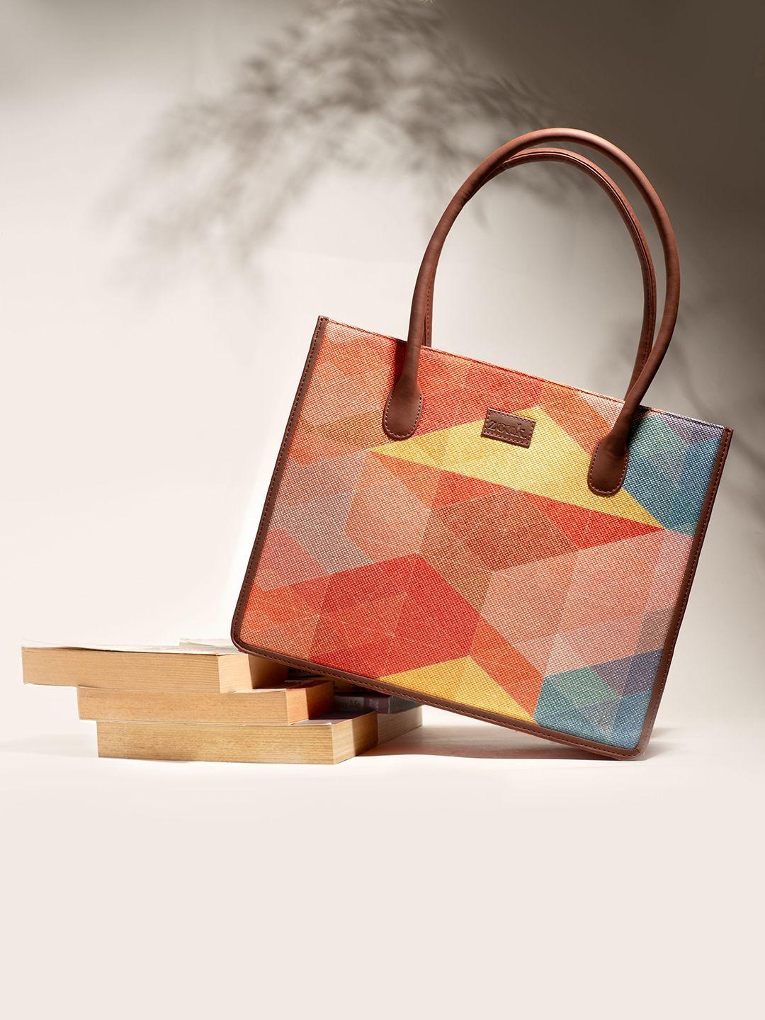 zouk geometric printed structured tote bag