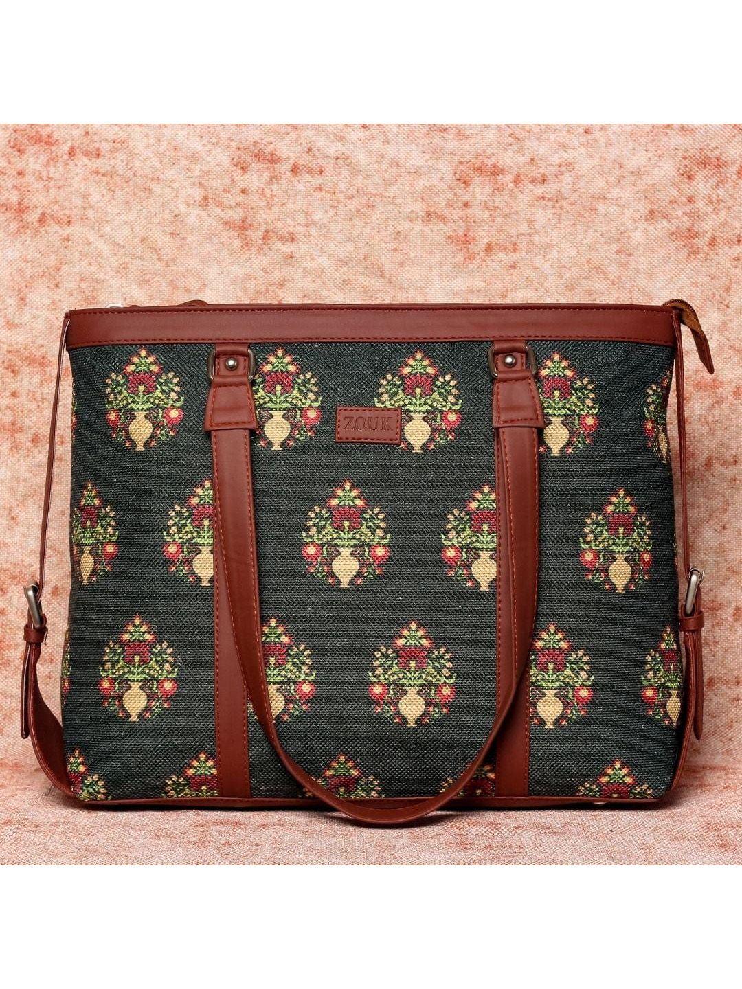zouk green ethnic motifs structured shoulder bag