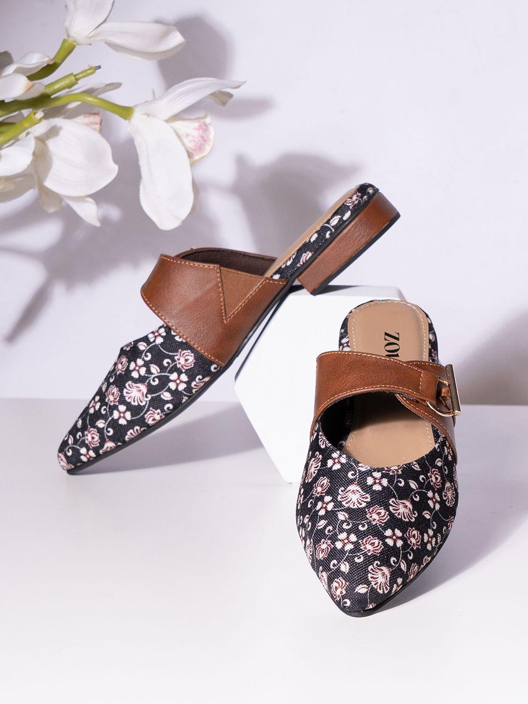 zouk hooghly pointed toe embellished printed vegan leather work mules
