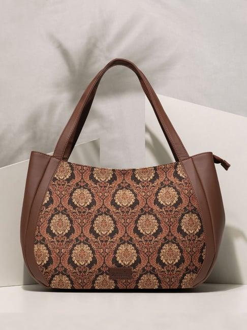 zouk jodhpur damask brown printed luna shoulder bag