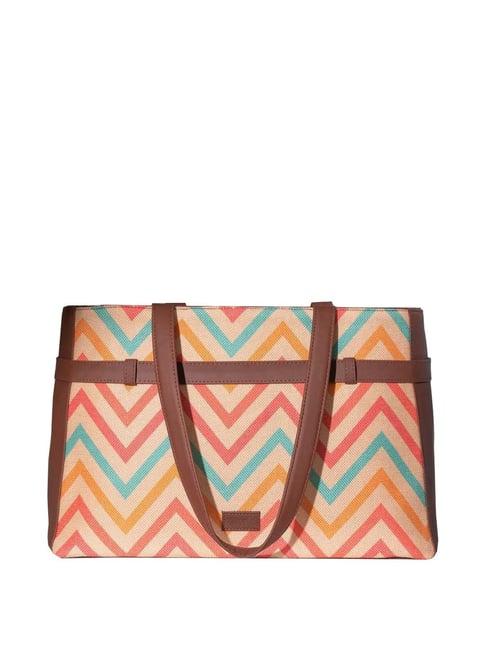 zouk multicolor printed large laptop tote handbag