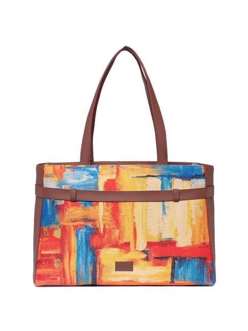 zouk multicolor printed large laptop tote handbag