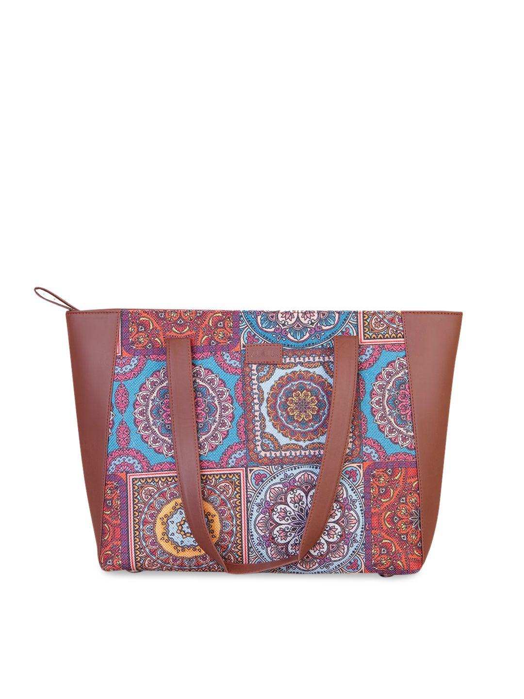 zouk multicoloured ethnic motifs mandala printed structured tote bag