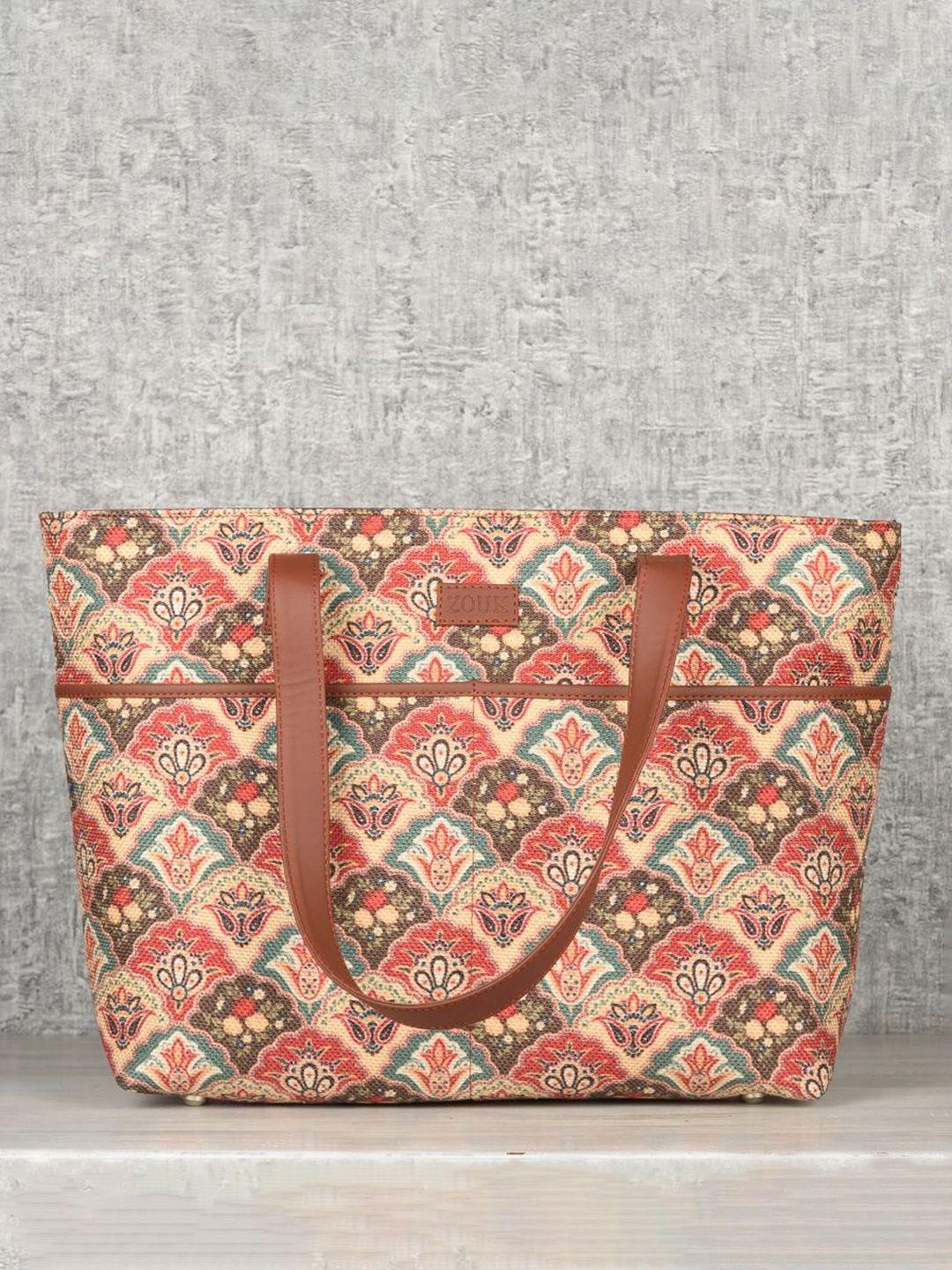 zouk multicoloured ethnic motifs printed shopper tote bag