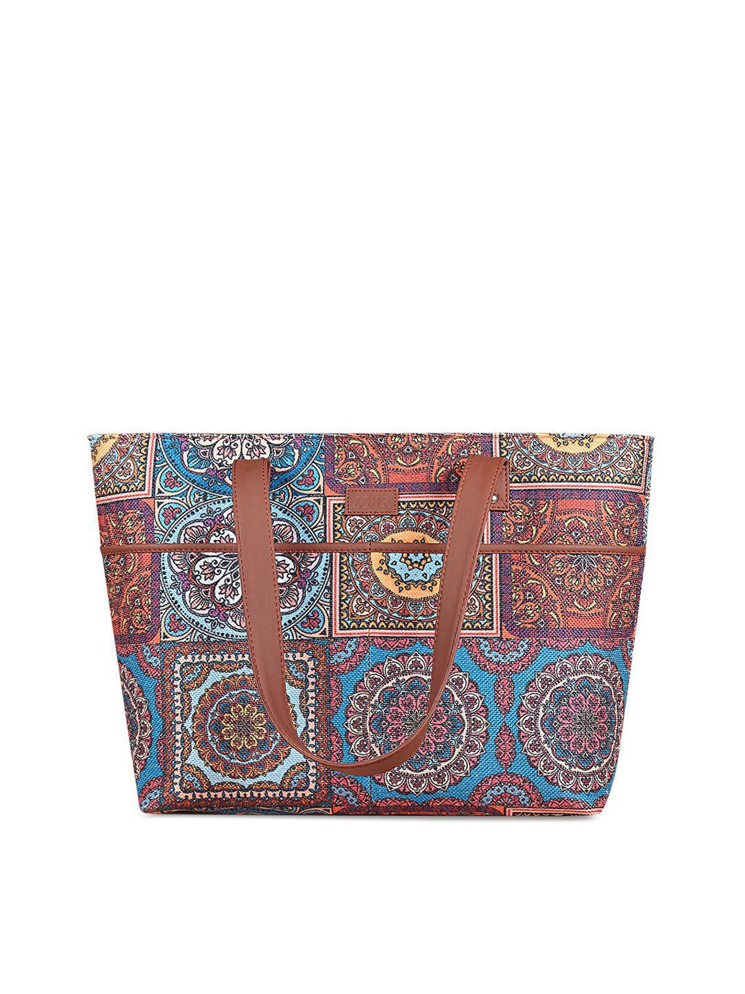 zouk multicoloured ethnic motifs printed shopper tote bag