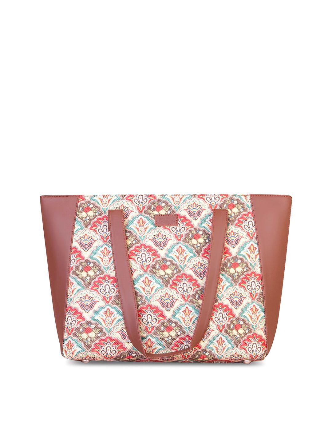 zouk multicoloured ethnic motifs printed structured tote bag