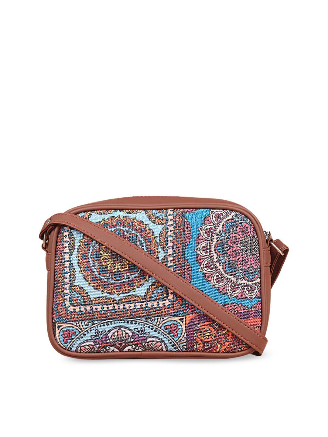 zouk multicoloured ethnic motifs printed swagger sling bag