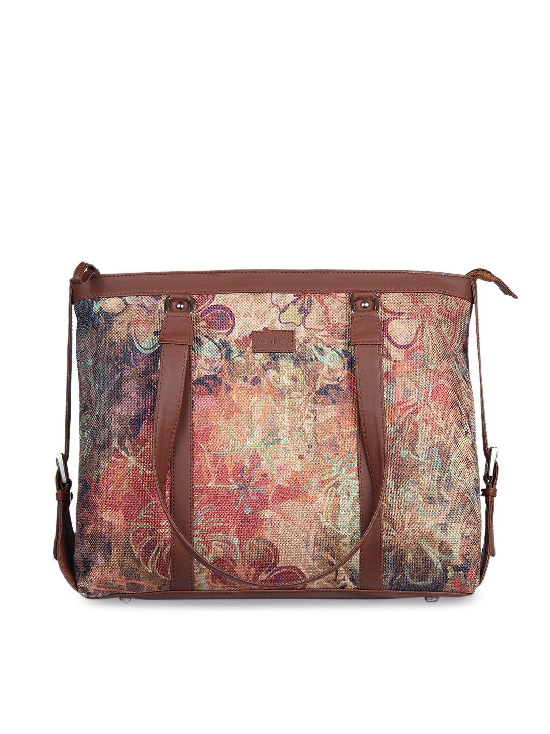 zouk multicoloured floral print leather handcrafted 16 inch laptop sustainable shoulder bag