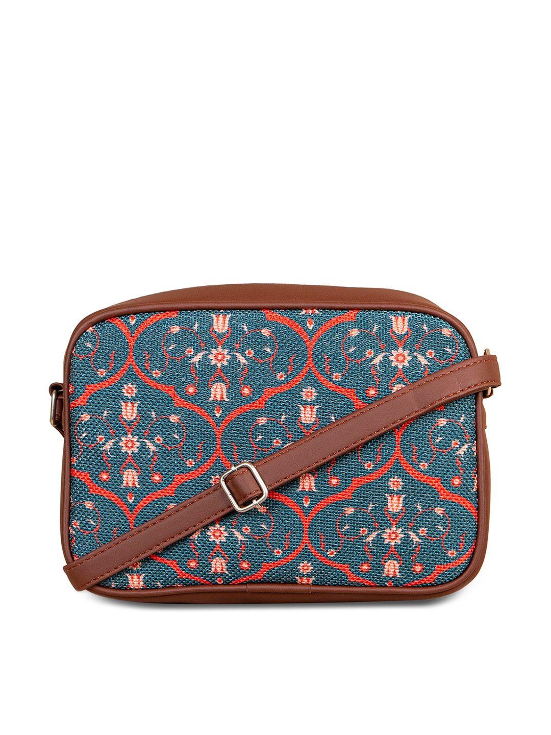 zouk navy blue ethnic motifs printed structured sling bag