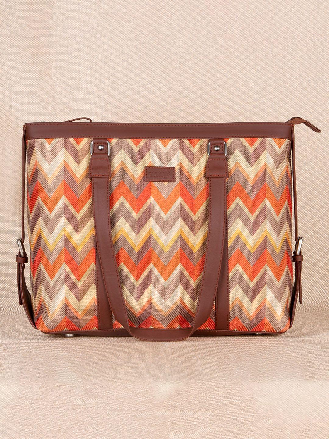 zouk orange & brown handcrafted fabric vegan leather sustainable shoulder bag