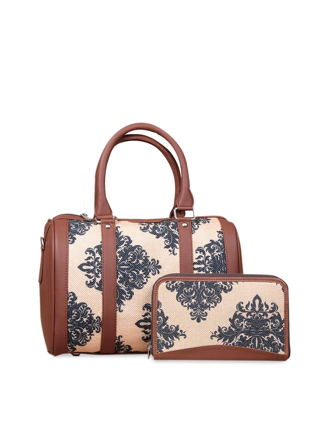 zouk peach-coloured ethnic motifs printed swagger handheld bag & wallet