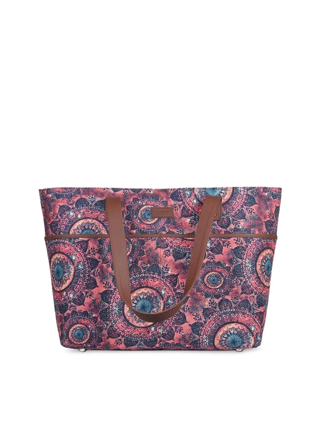 zouk pink ethnic motifs printed shopper tote bag