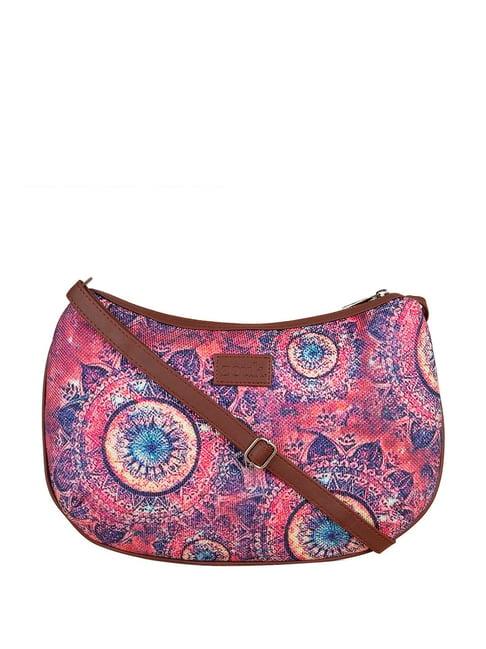 zouk pink printed medium sling handbag