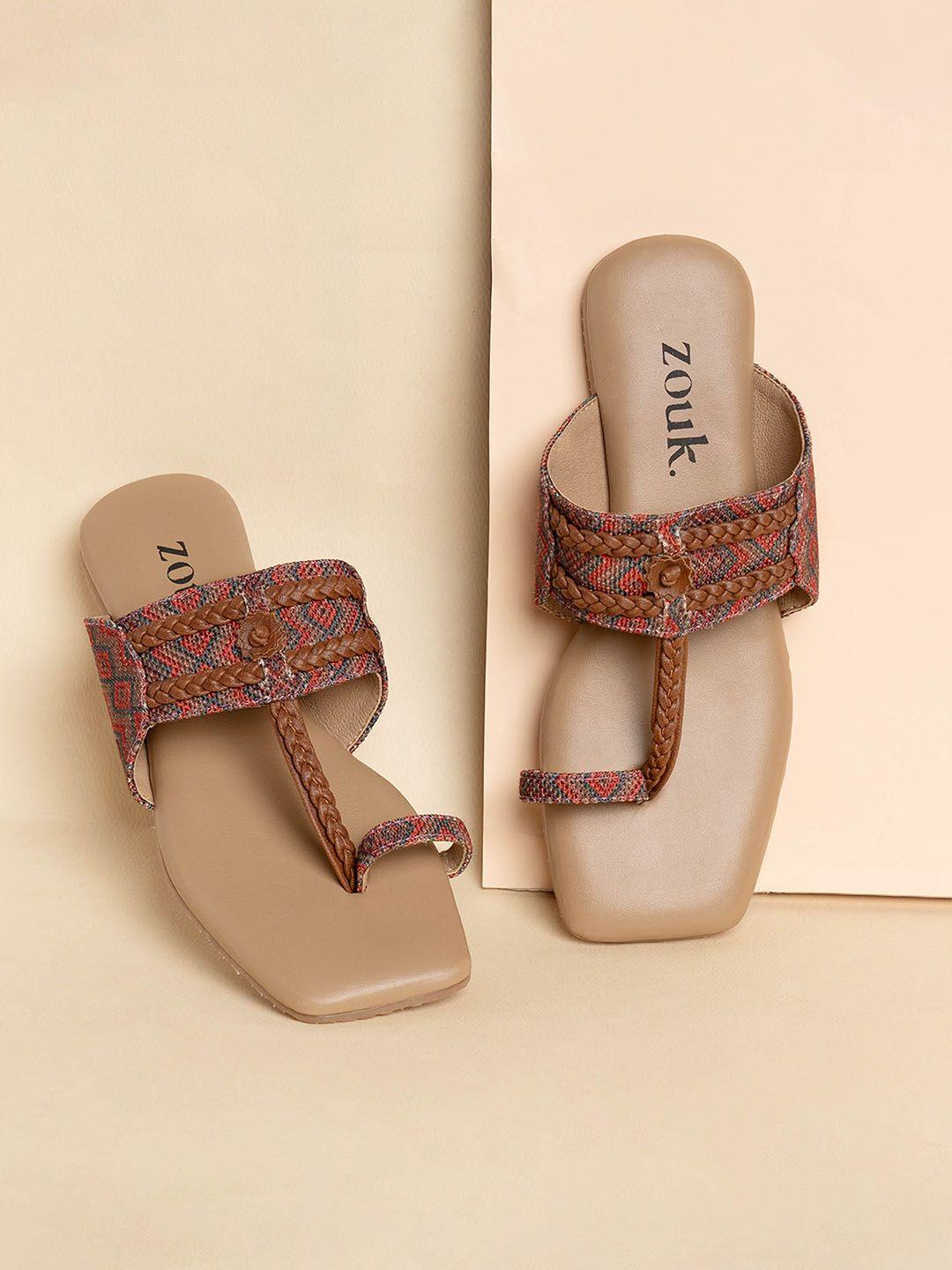 zouk printed braided strap one toe flats