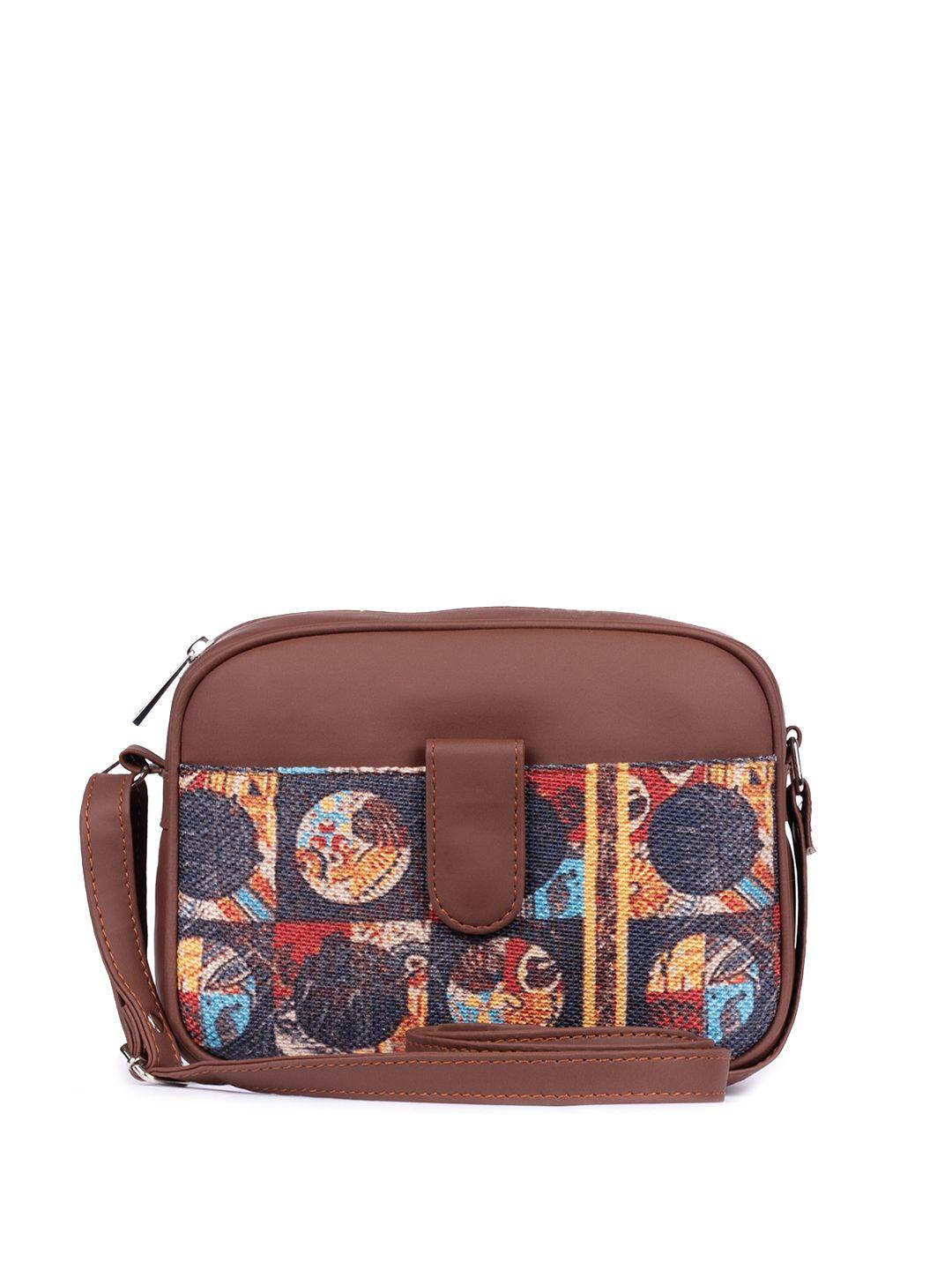 zouk printed structured vegan leather sling bag