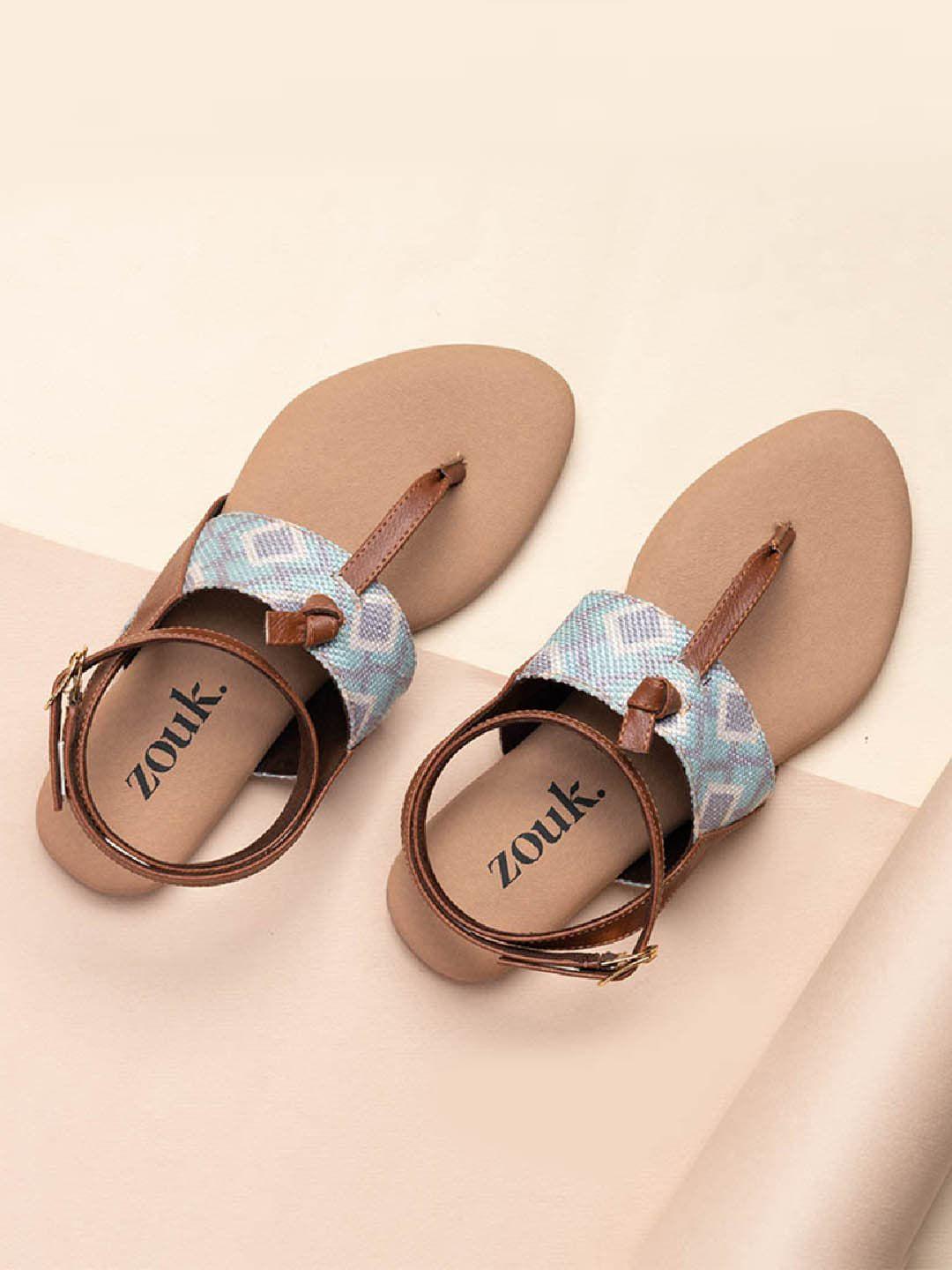 zouk printed t-strap flats