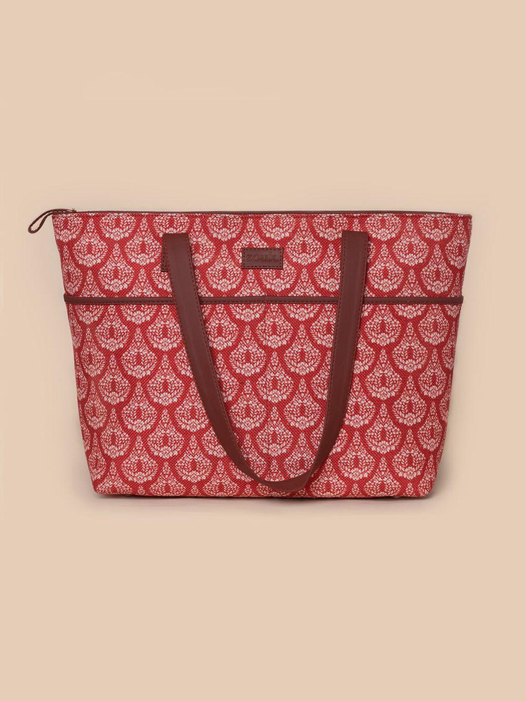 zouk red ethnic motifs printed oversized shopper tote bag