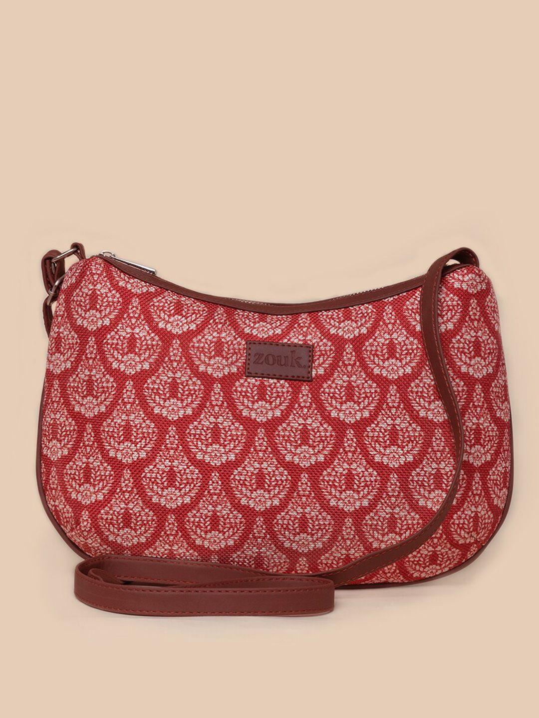 zouk red ethnic motifs printed structured sling bag