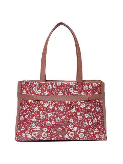 zouk red printed large laptop tote handbag