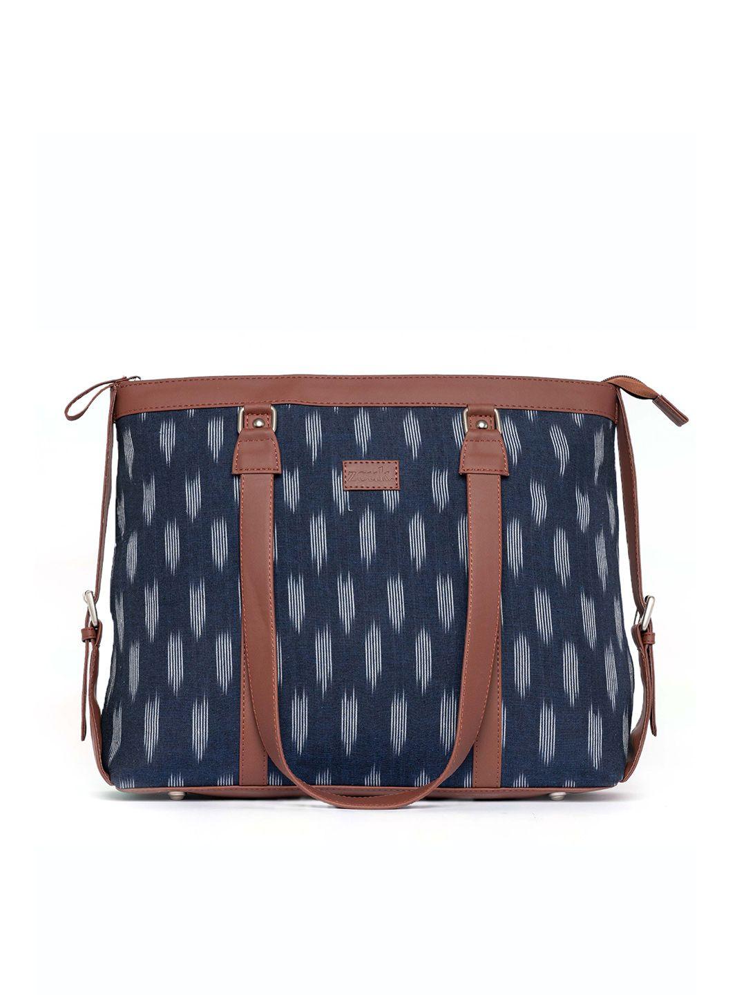 zouk teal blue & off-white ikat printed handcrafted 16 inch laptop sustainable shoulder bag