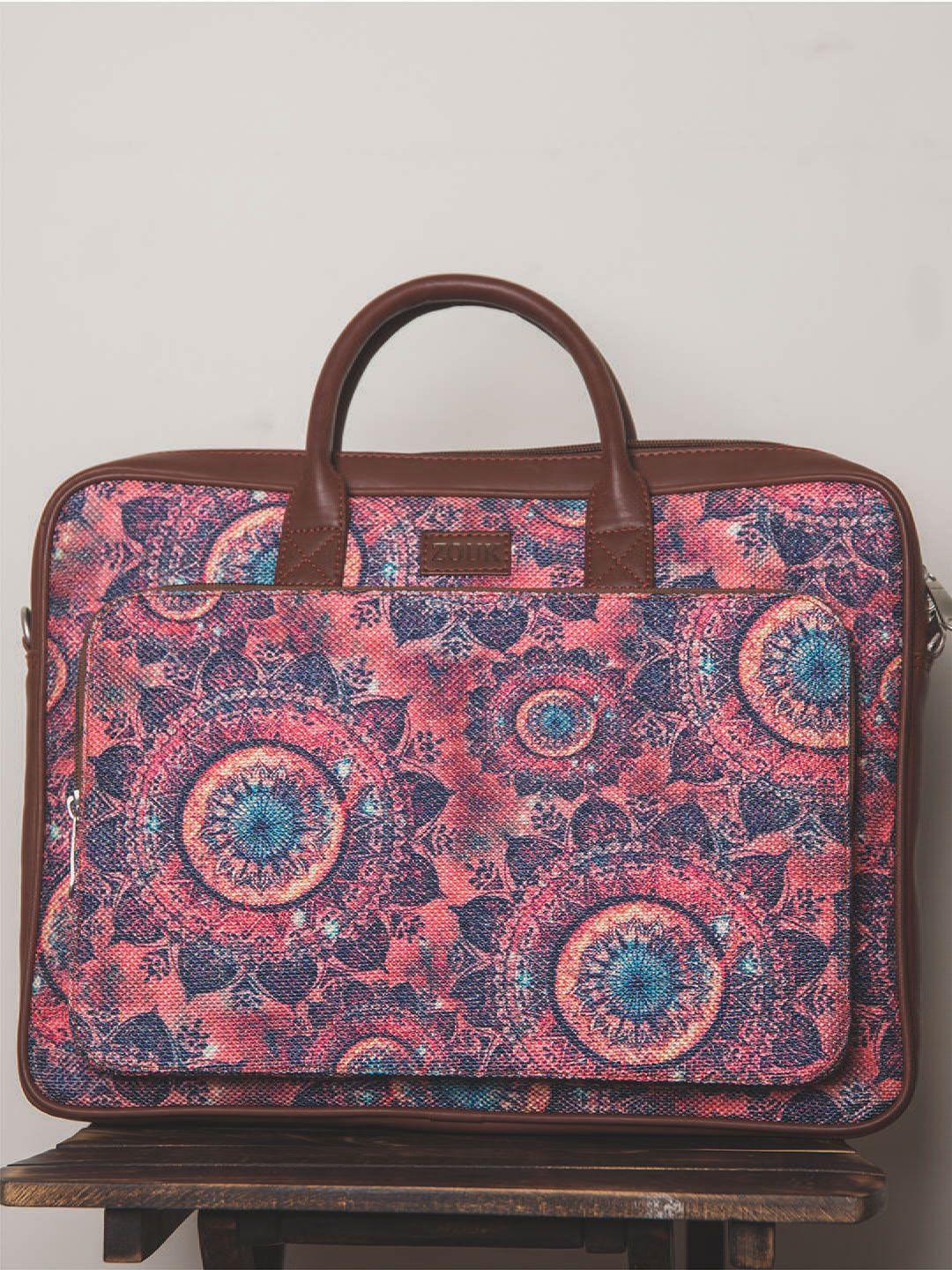 zouk unisex magenta & blue printed vegan leather 16 inch sustainable laptop bag