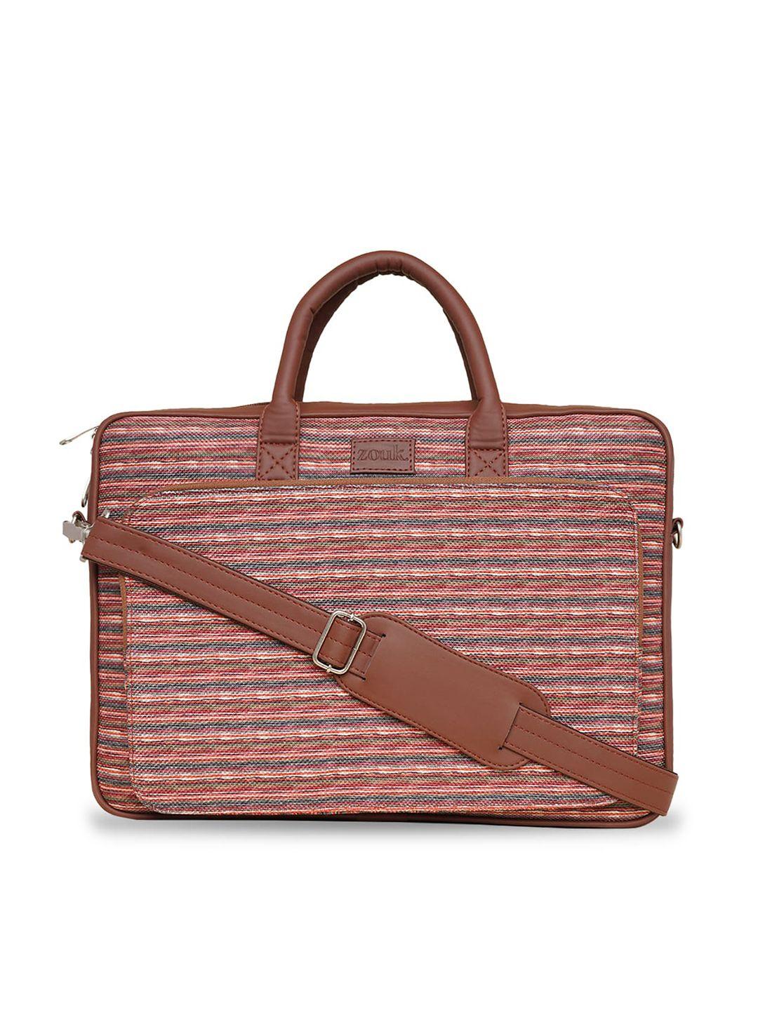 zouk unisex red & brown striped laptop bag