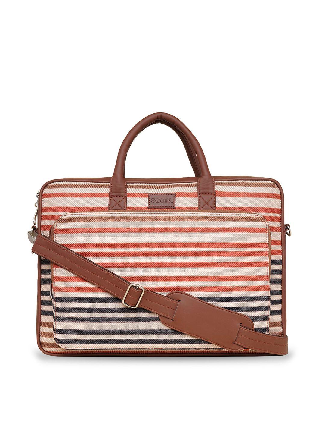 zouk unisex white & orange striped laptop bag