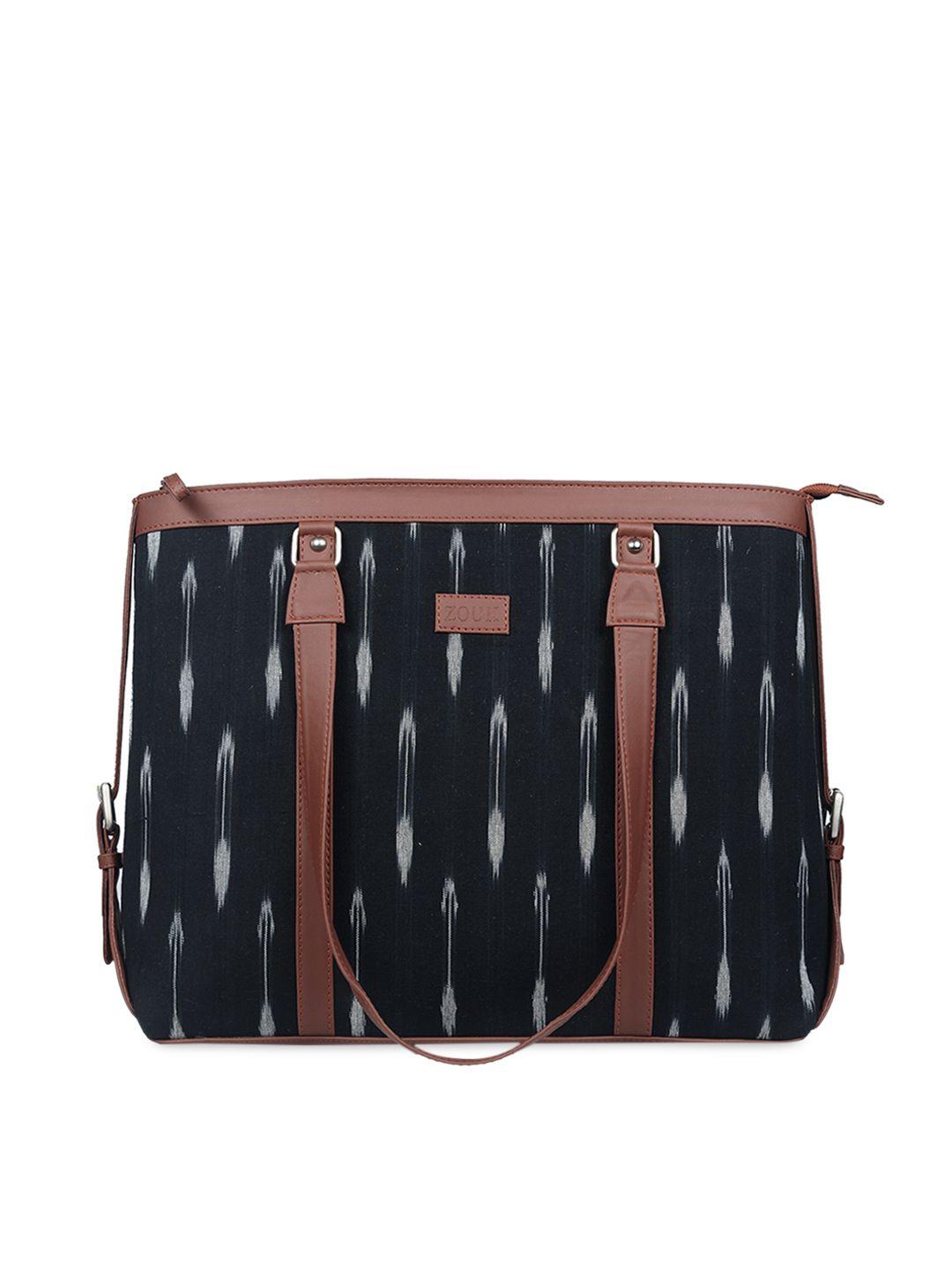 zouk women black and brown printed laptop bag