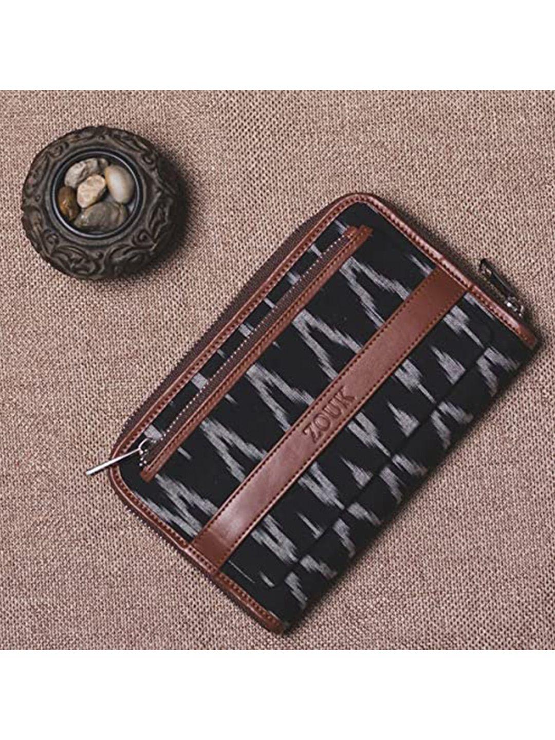 zouk women black geometric zip around wallet