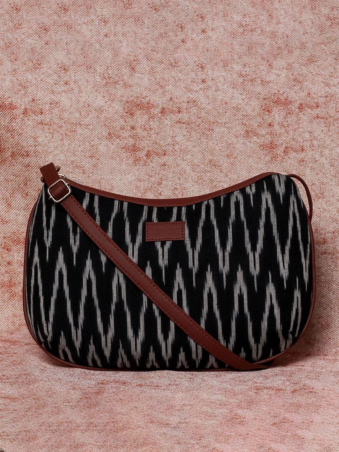 zouk women black ikat wave sling bag