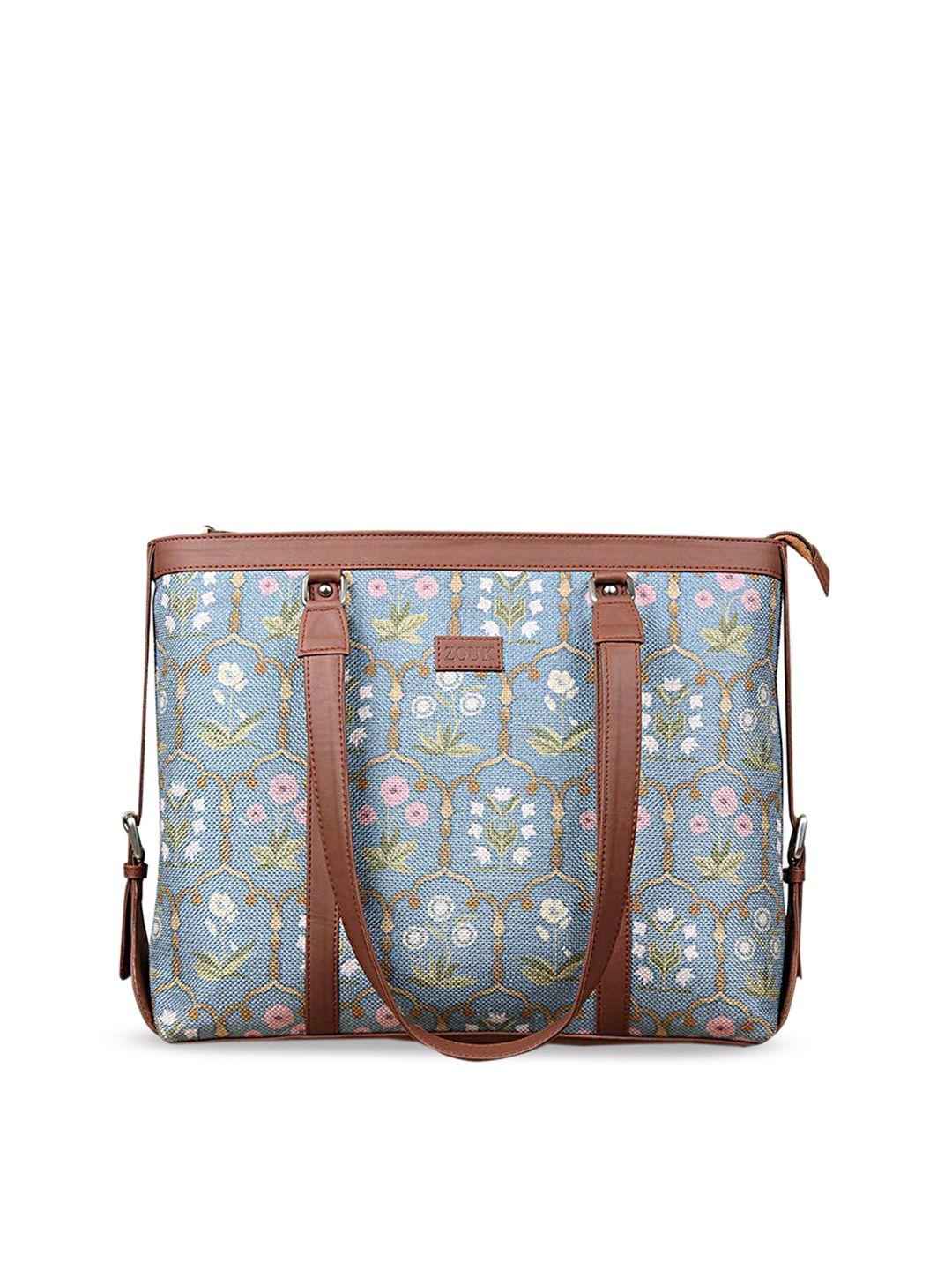 zouk women blue floral printed laptop bag