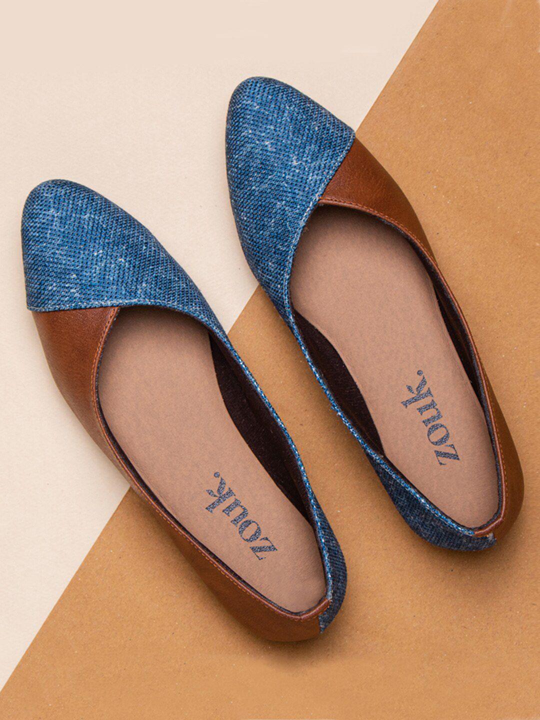 zouk women blue printed ballerinas flats