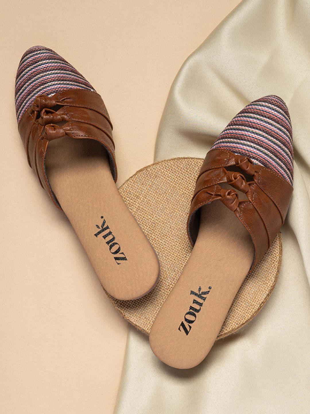 zouk women brown striped knotted mules