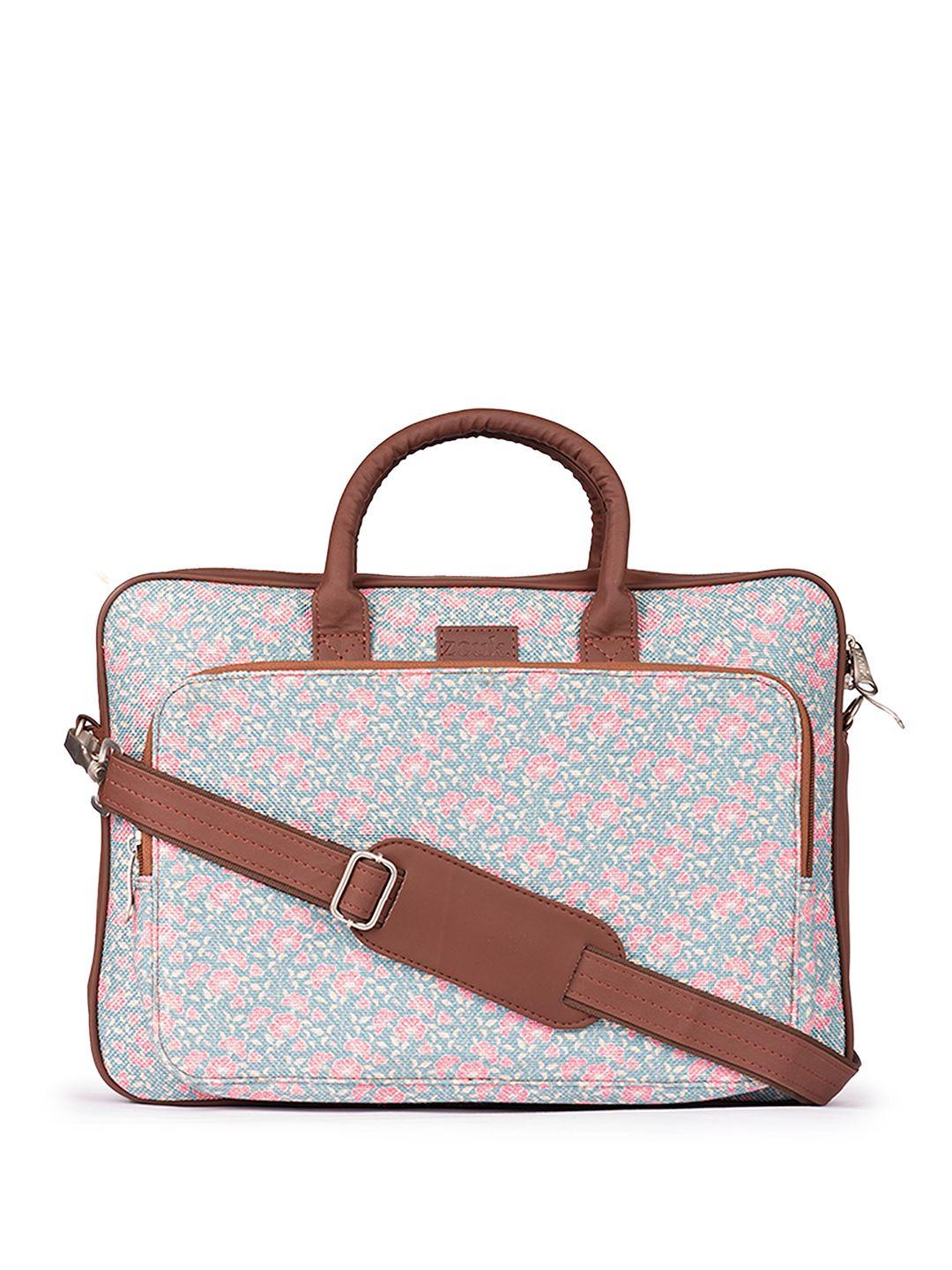 zouk women floral printed jute laptop bag up to 16 inch