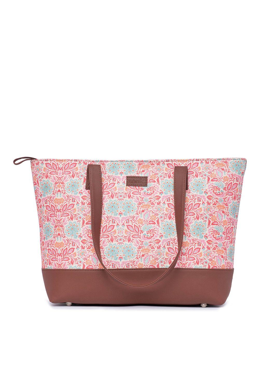 zouk women floral printed structured tote bag