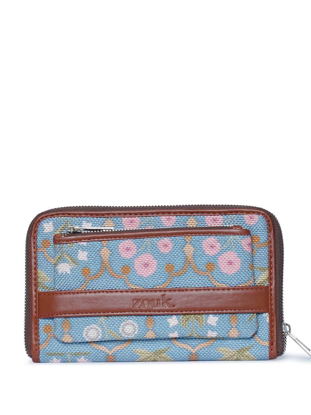 zouk women floral printed zip around wallet