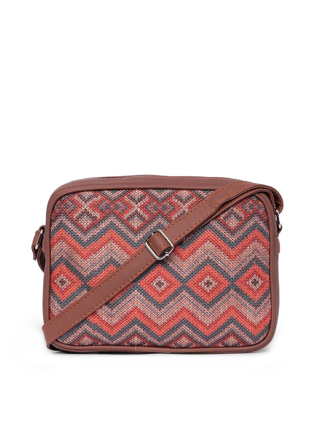 zouk women geometric printed structured sling bag