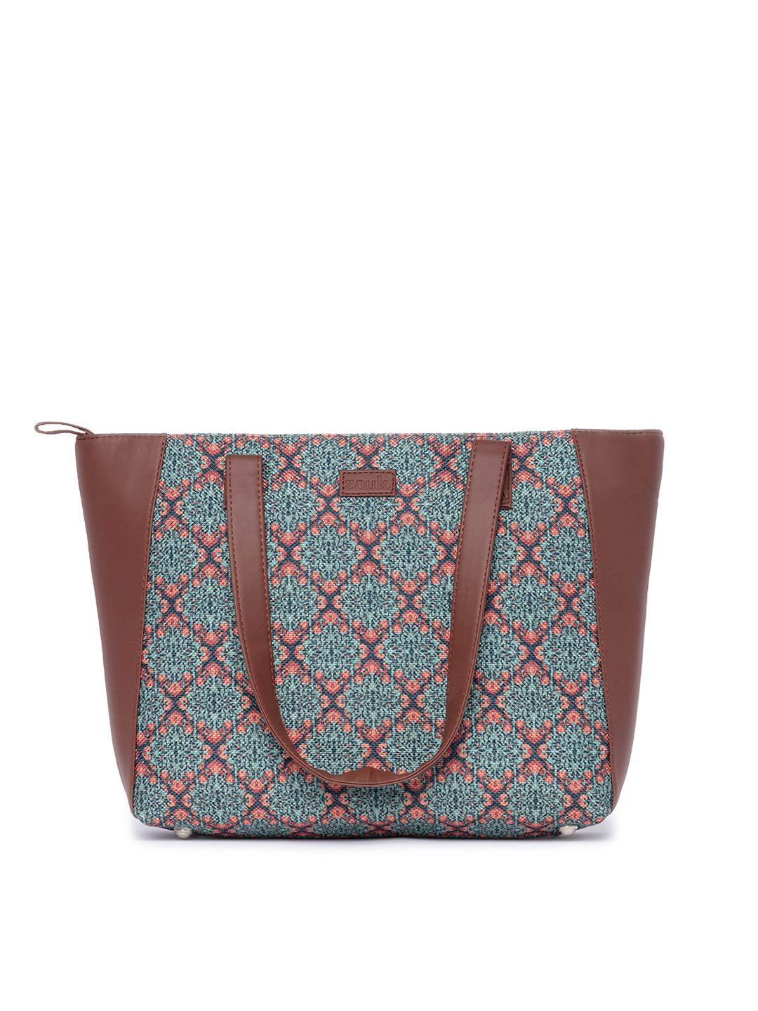 zouk women geometric printed structured tote bag