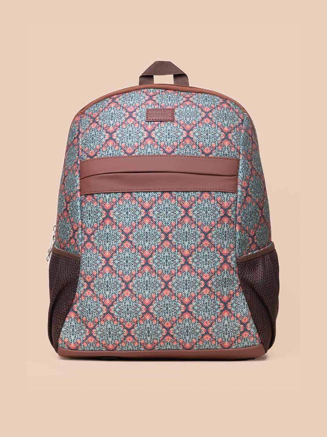 zouk women green & black geometric backpack