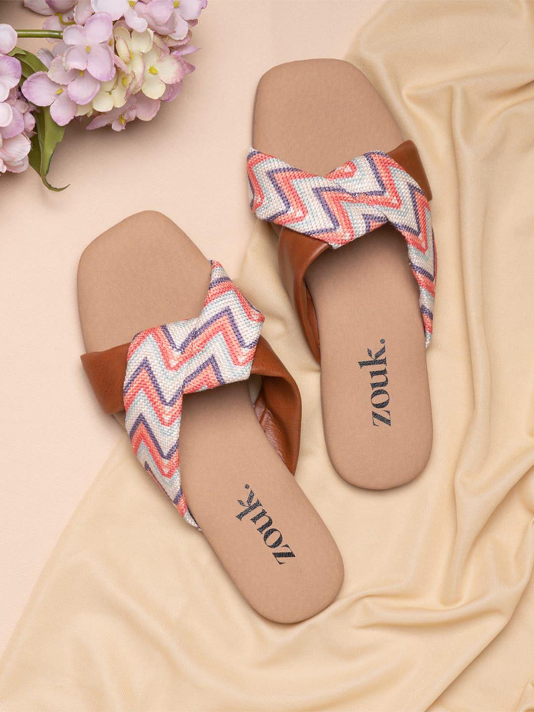 zouk women multicoloured printed open toe flats with bows