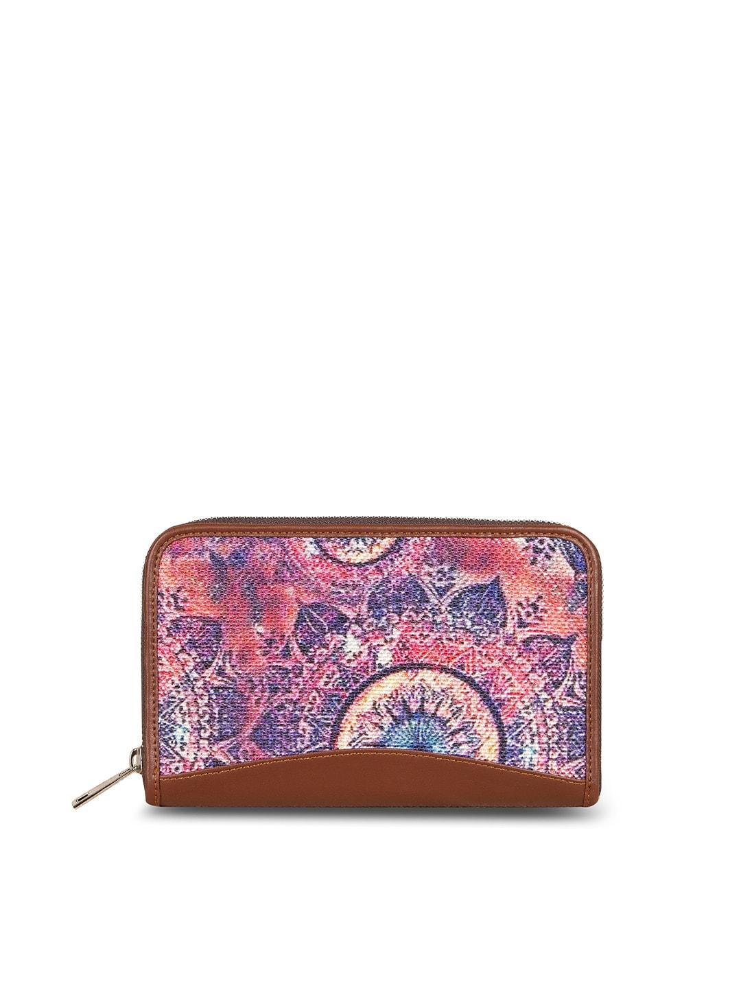 zouk women multicoloured printed vegan leather zip around sustainable wallet