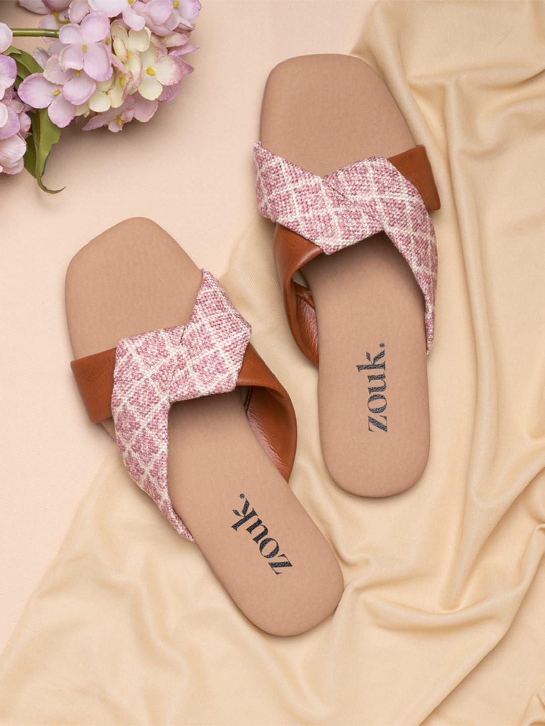 zouk women pink textured open toe flats