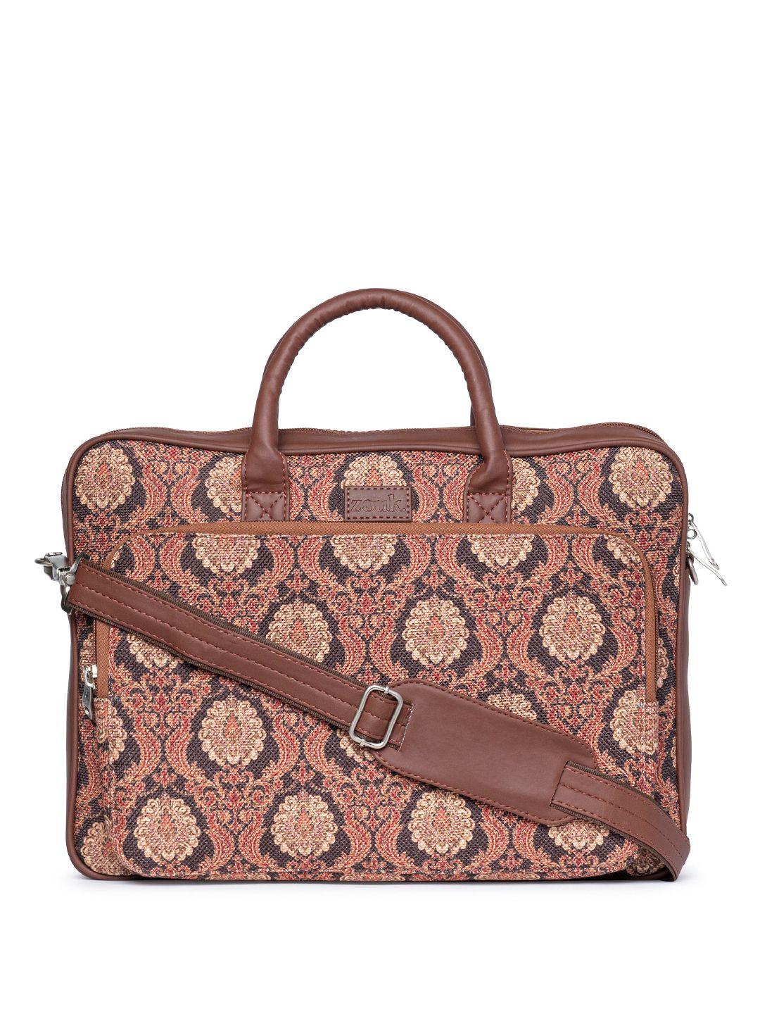 zouk women printed jute laptop bag up to 16 inch