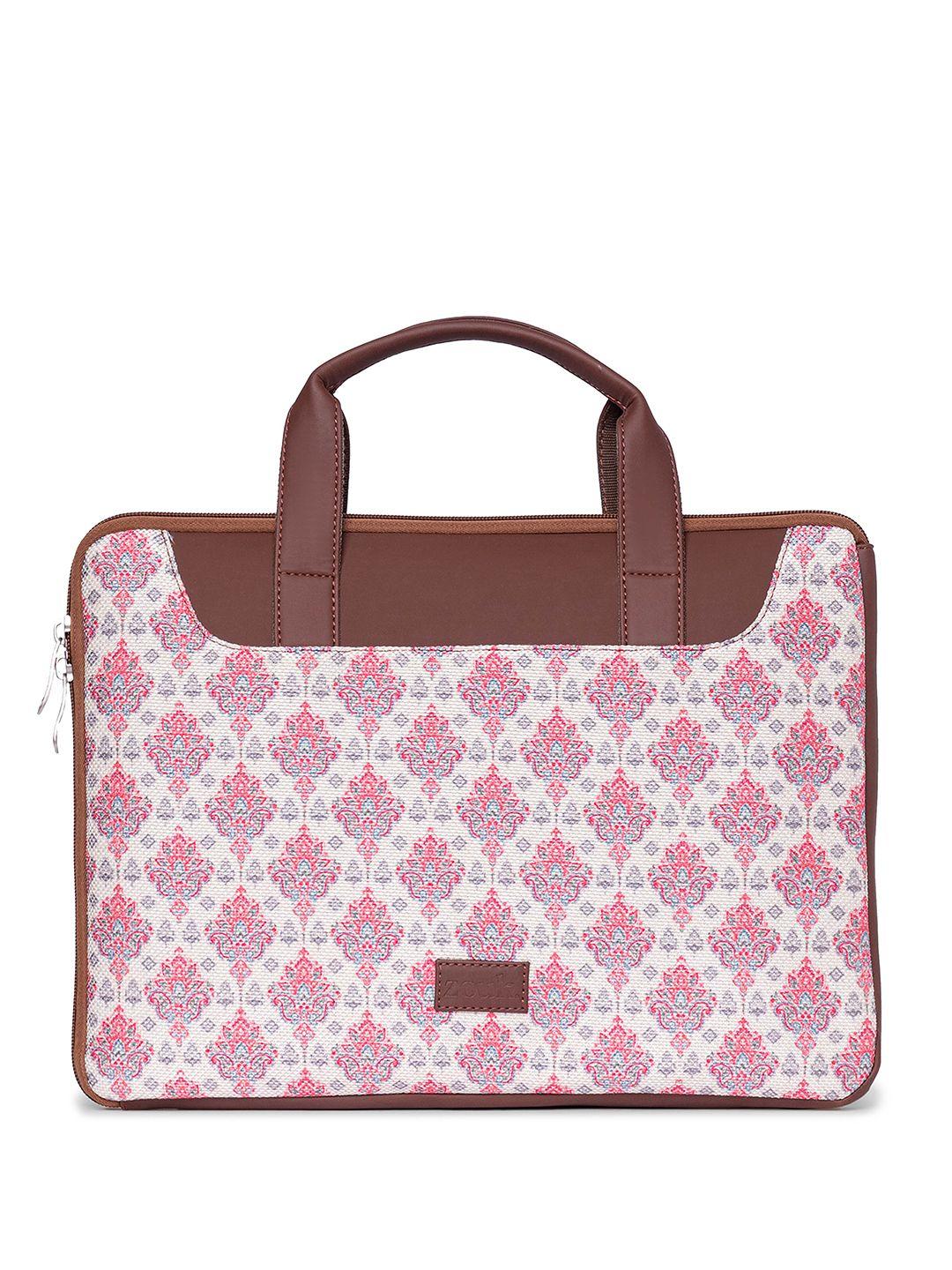 zouk women printed jute laptop bag up to 16 inch