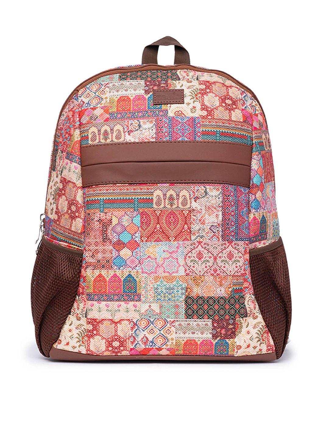 zouk women printed vegan leather laptop backpack