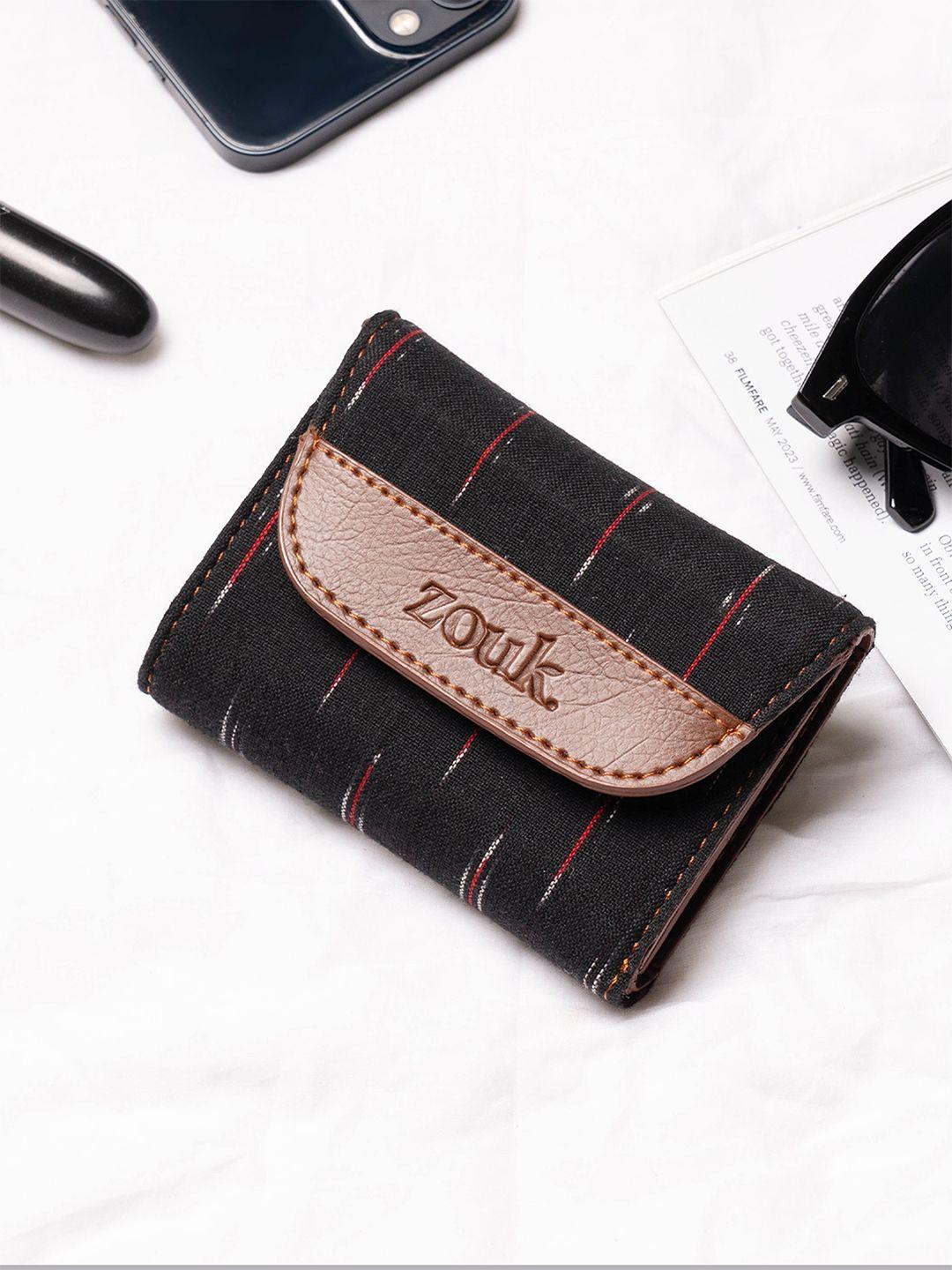 zouk women self design fabric three fold wallet