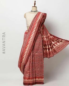 zoya silk digital ajrakh print saree