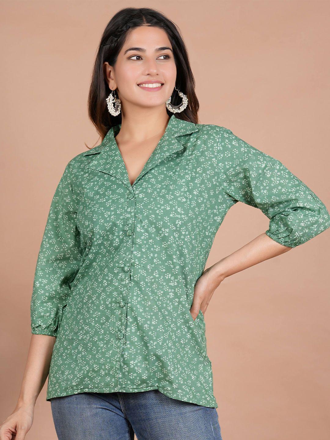 zoyoto green print ethnic cotton shirt style top