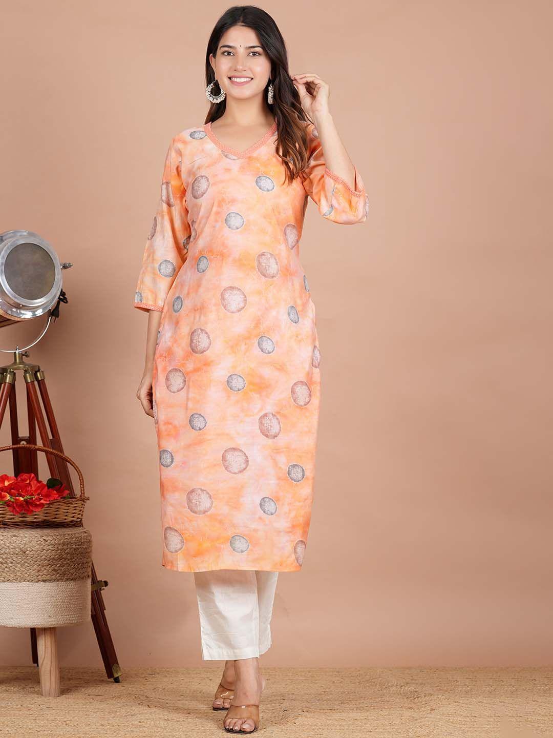 zoyoto women orange floral printed kurta